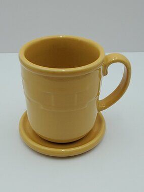 Longaberger Woven Traditions Butternut Mug with Coaster Yellow Gold Crock Lid